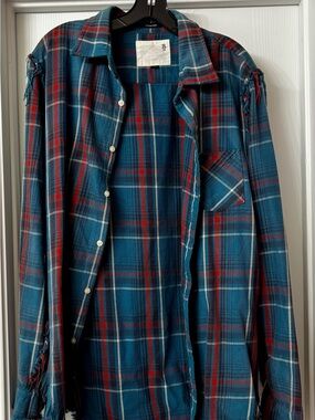 R13 Teal and Red Plaid Button-Down Shirt